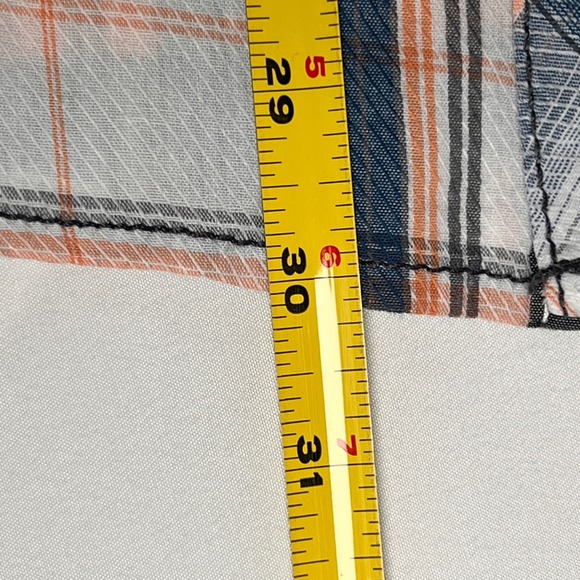 BKE Athletic Fit Mens L Plaid Pearl Snap Long Sleeve Blue Orange Buckle White - Picture 7 of 8